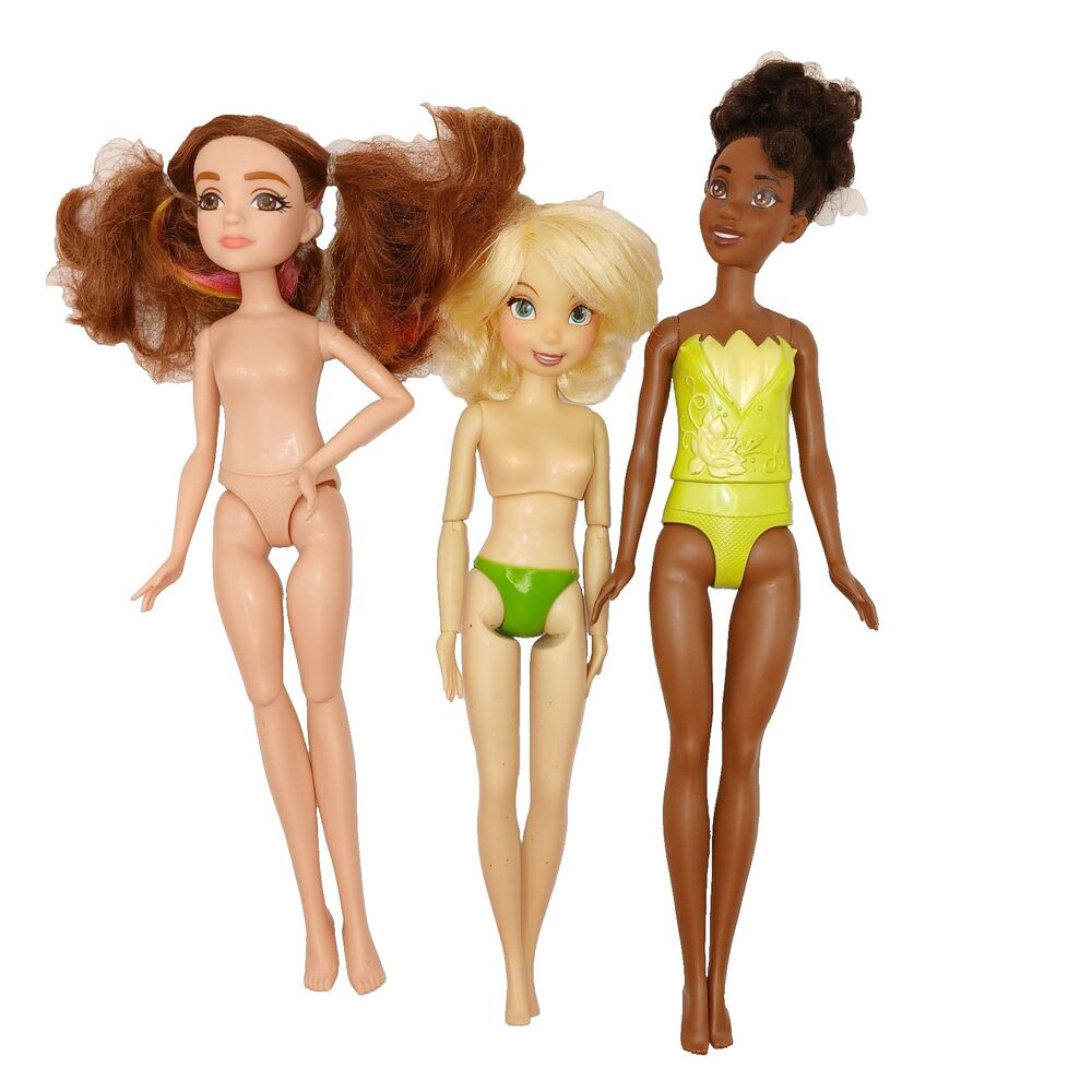Disney Lot of 3 Dolls Princess Tiana Tinkerbell & Descendants Audrey Doll